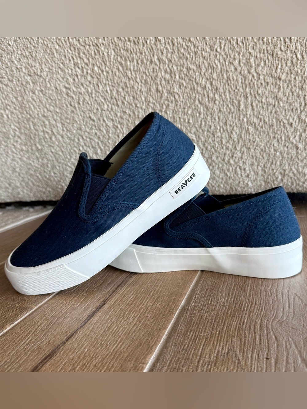SeaVees Navy Canvas Slip-On Sneakers with White Sole